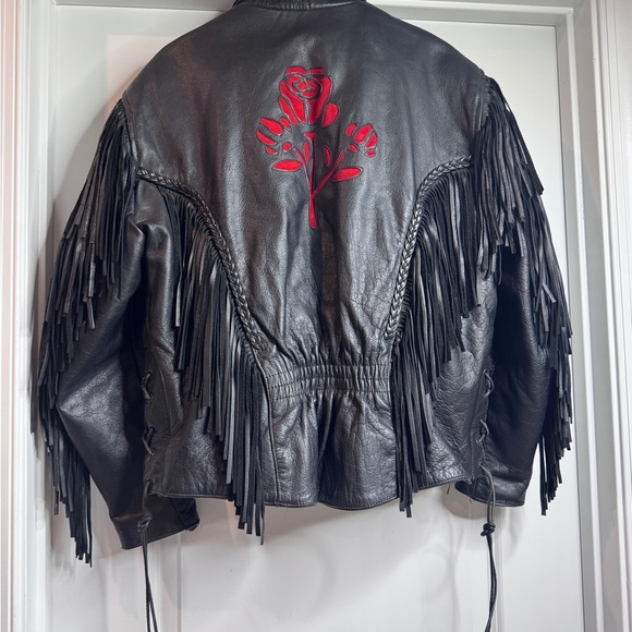 Vintage Unik Leather Fringe Motorcycle Coat for Men / Women Size Large w/ Liner - Picture 6 of 11